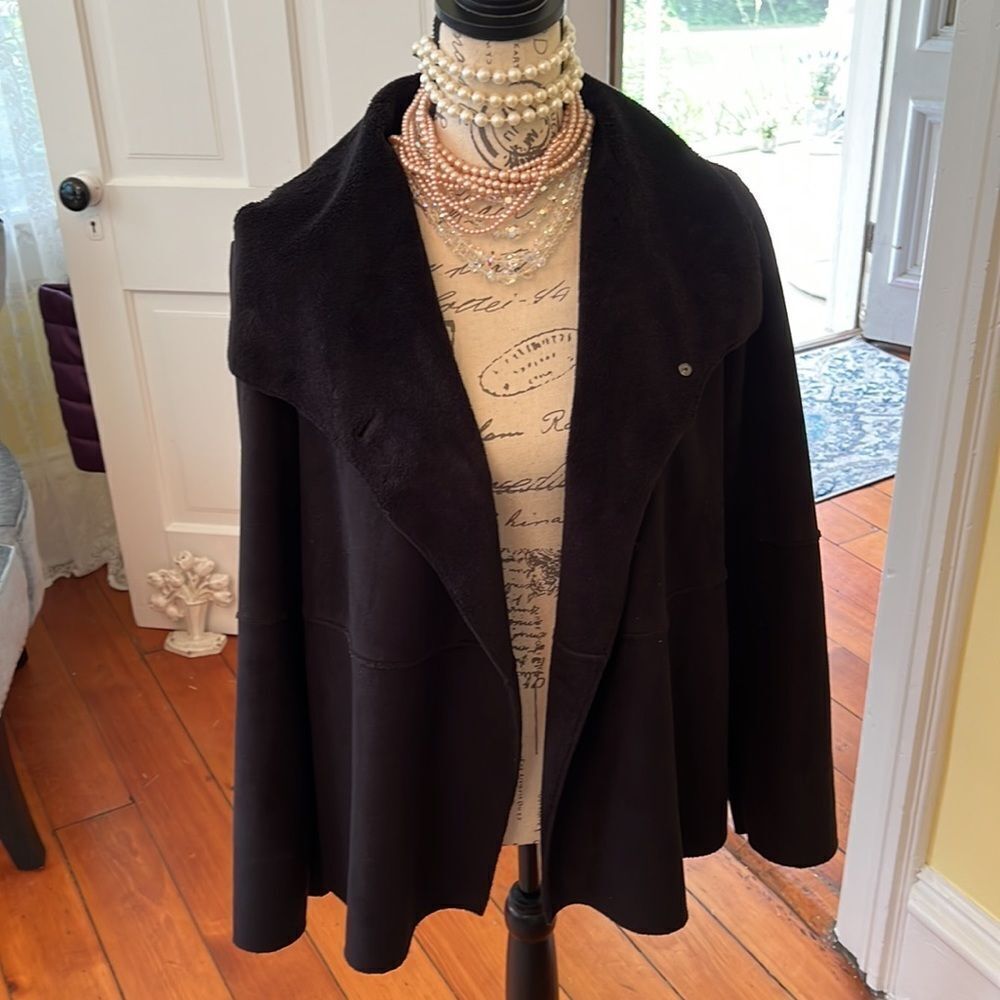 TSD Stella Carakasi M Button Faux Suede Jacket Top Black EUC